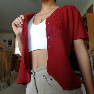 Vintage red short sleeve sweater button up